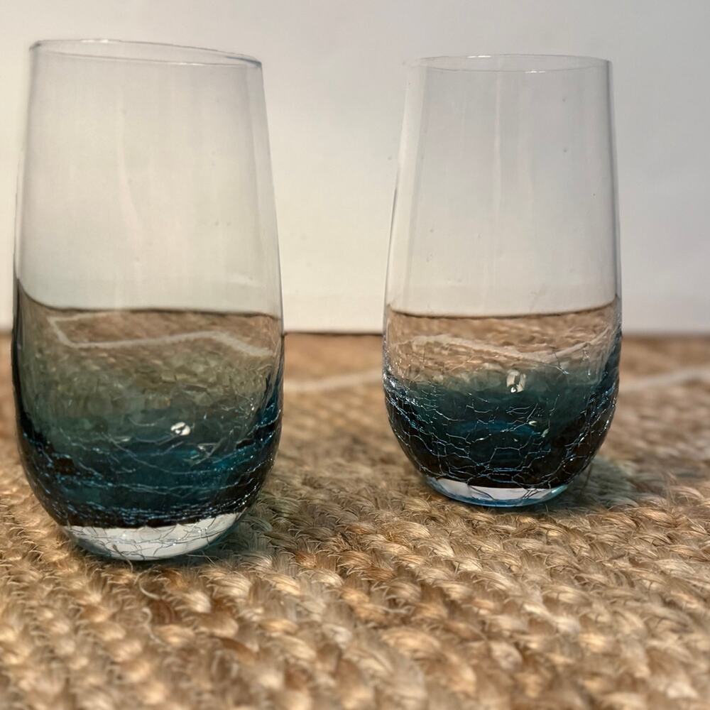 Set of 2 Teal Blue Crackle Blue Crackle Tumbler Glasses 
by PIER 1
